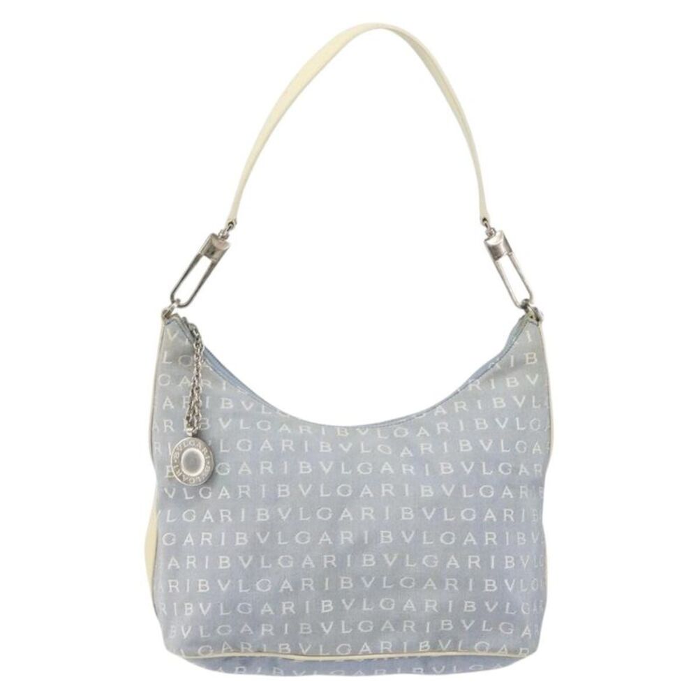 Bvlgari Logomania Canvas With Leather Blue Canvas Shoulder Bag Bag